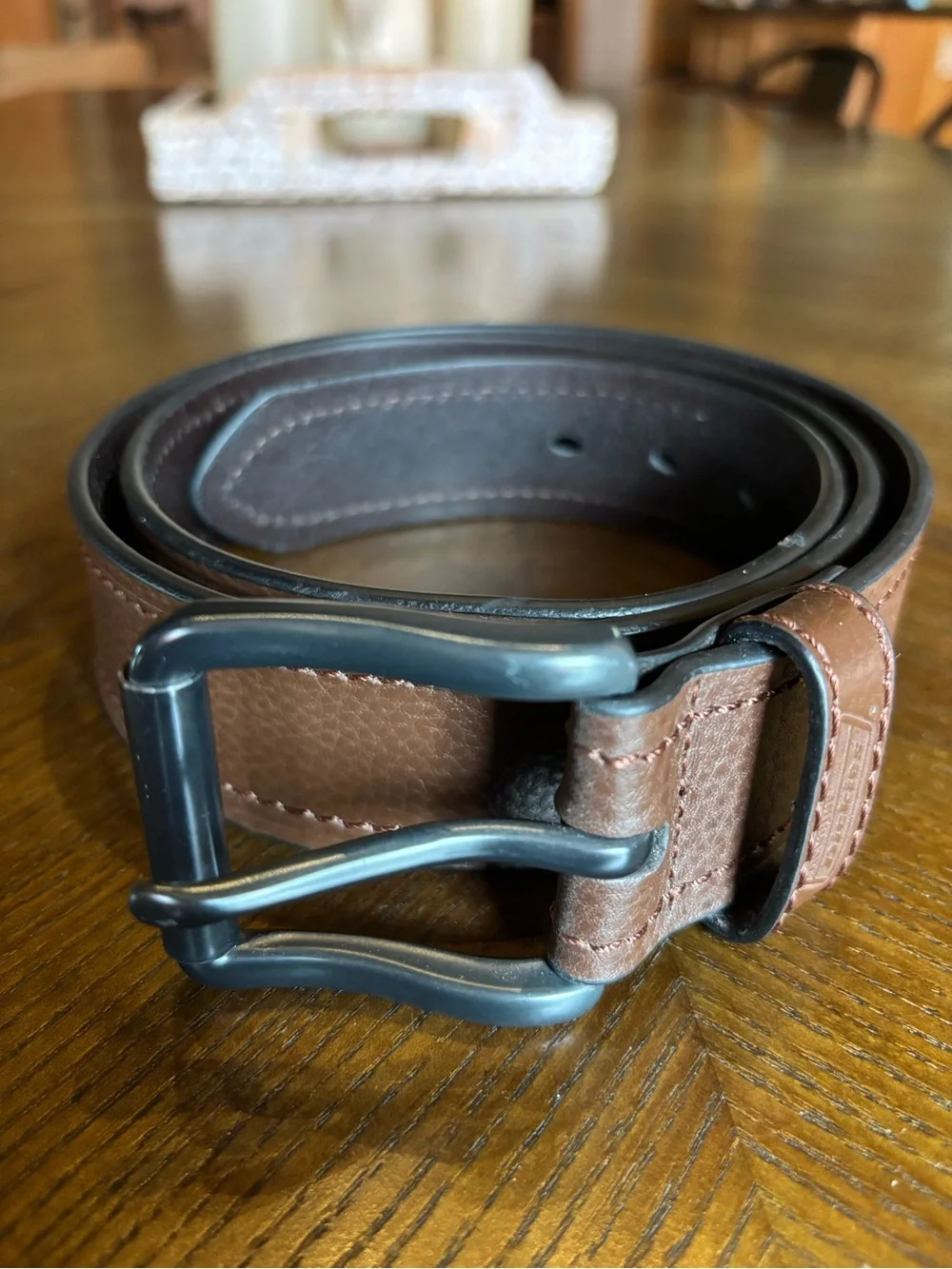 Dickies Genuine Leather Brown Belt Size 38 Matte Black Buckle 1.5” Wide